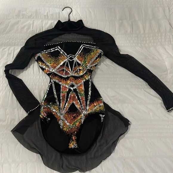 Weissman black velvet sequin jazz dance leotard costume